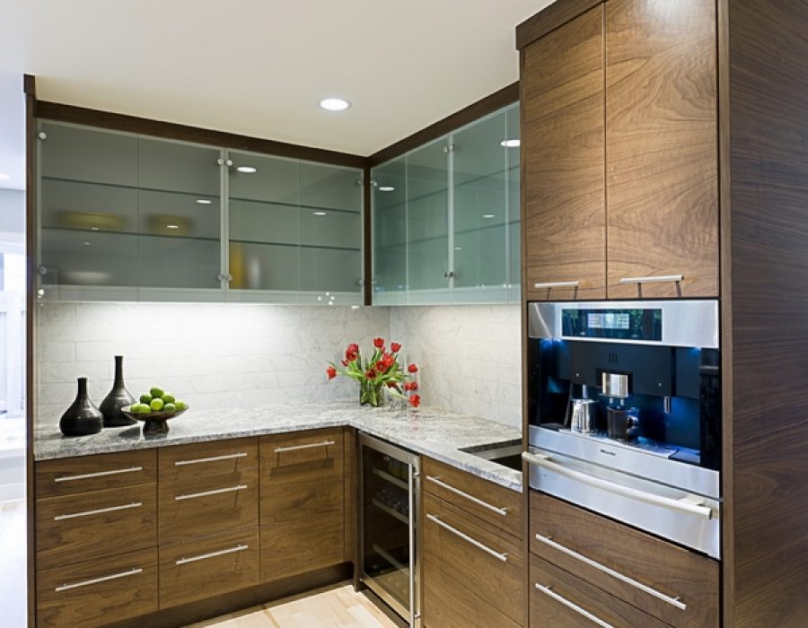 small-kitchen-furniture-ideas-walnut-kitchen-cabinets-glass-fronts
